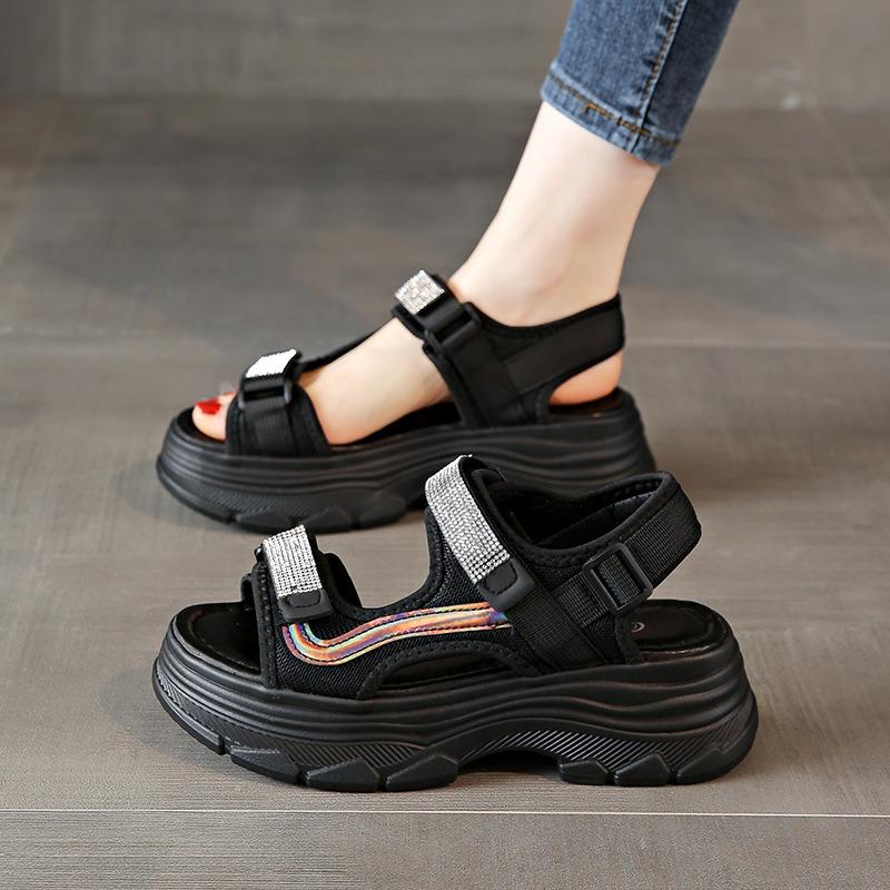 Women's Rhinestone Platform Sandals Non-Slip Thick Sole Open Toe Sandals for Casual & Party Wear