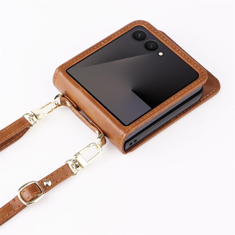 For Samsung Z Flip 7 Bags Crossbody Leather Cards Slot Wallet Bag Case For Galaxy Z Flip 7 Portable Lanyard Pocket Cover