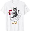 Funny Cat Riding Chicken T-Shirt Animal Meme Pet Lover Farm Gift Unisex Tee