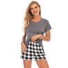 Womens Fashion Modal Plaid Color Leopard Tee and Shorts 2pcs Set Loungewear Pajamas Set All Seasons