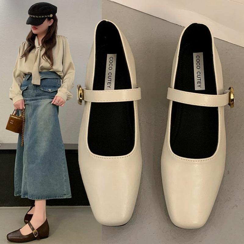 Hot Selling French Retro Silver Square Head Thick Heel Light Mouth Single Shoes Women's 2025 New Autumn Mary Jane Leather Shoes