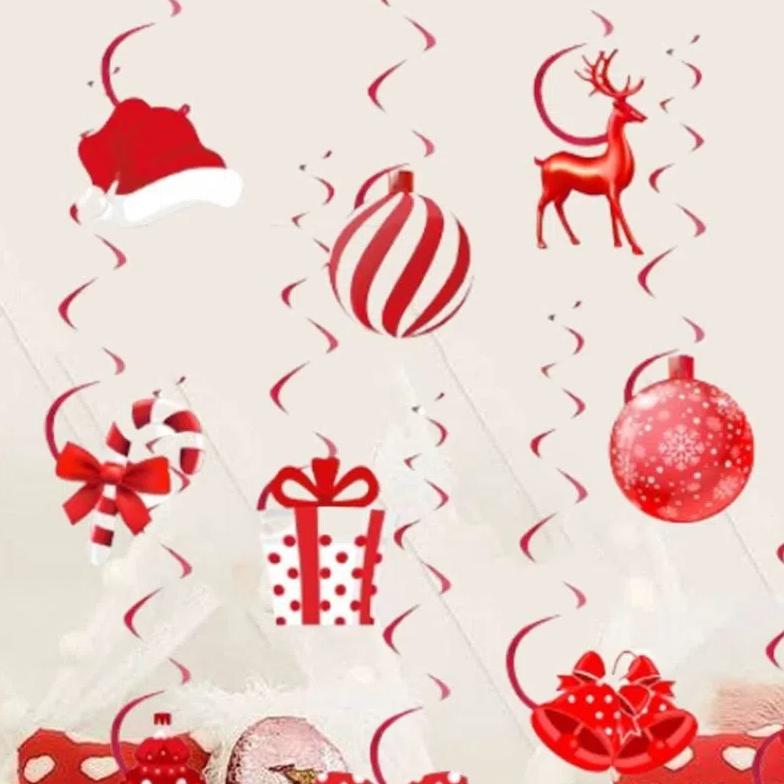 12pcs Red Christmas Spiral Pendant Candy Gift Box Bell Merry Christmas Decorations  Children Gifts