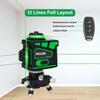 3D 12-Line High-Precision Green Laser Level with Infrared, Wall-Mountable