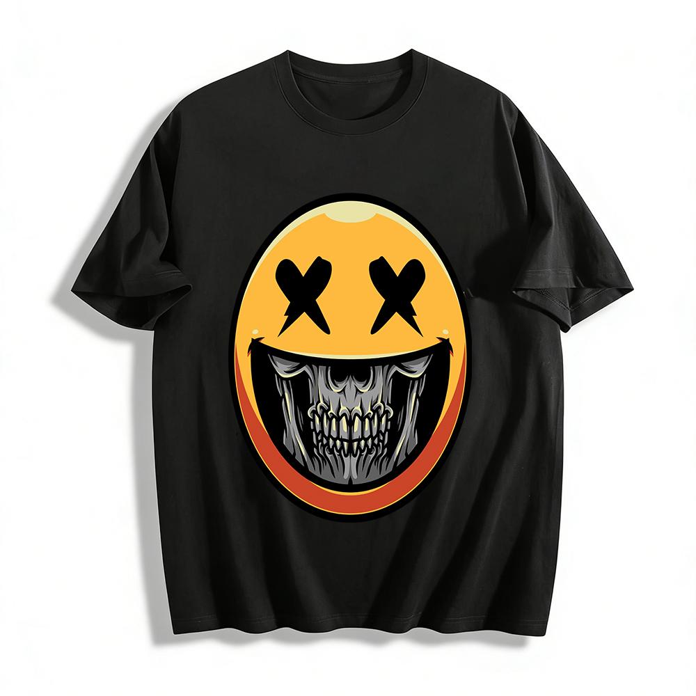 Dark Style Skull Smiley Print Trendy Cool Casual Short Sleeve T-Shirt Pure cotton T-shirt XXS