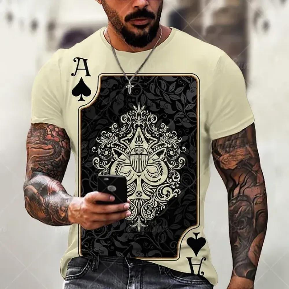 Sommer 3D Poker Print Herren T-Shirt Harajuku Street Monster Horror Stil Mode Lässig Rundhals Kurzarm Übergroße Oberteile