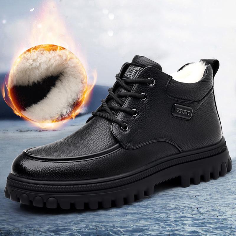 2025 Winter Shoes Mens Snow Boots Warm Plush Cold Winter Fashion Brand Male Footwear Non-slip Flat Ankle Boots Black