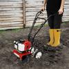 52cc 2-Stroke Gas Tiller, 1900W Cultivator w/ 4 Steel Blades, Handheld Pull-Start Tiller for Garden, Farm, Greenhouse Tilling