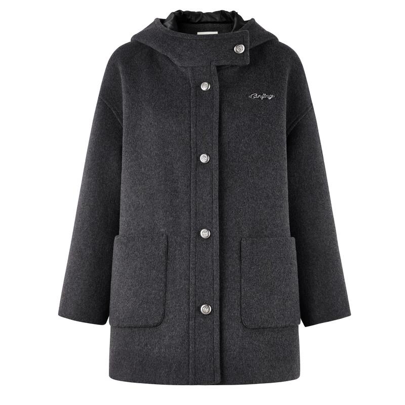 Qiusy Yiren Elegant Commuter Hooded Wool Blend Coat