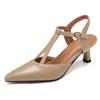 Elegant Women's Sandals Summer Shoes 2025 T-strap Close Point toe Apricot Beige High Heels Dress Shoes Ladies Designer Big Size