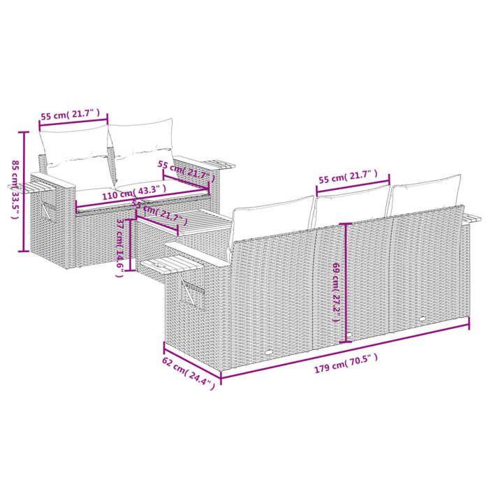 VidaXL Salon de Jardin avec Coussins 6 pcs, Canapés de Terrasse, Ensemble de Meubles de Patio, Mobilier d'Extérieur, Noir 3259025