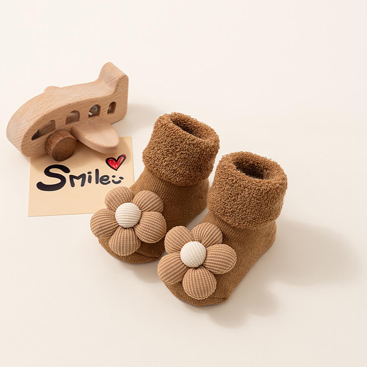 

Милые носочки терри для новорожденных с цветочками, зимние детские носки для малышей, противоскользящие носки для дома, теплые носки для девочек S