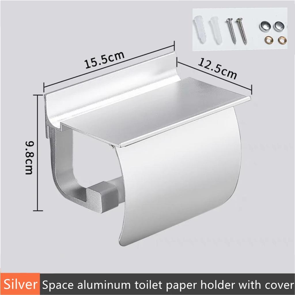 Black/Silver Toilet Paper Shelf Aluminum Bathroom Hardware Waterproof Roll Paper Holder Rack Paper Towel Hook With Cover Shelf