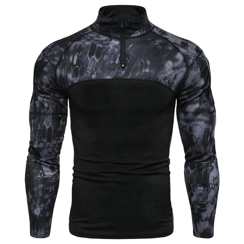 Men's Long Sleeved Elastic Slim Fit Camouflage Polo Casual Stand Collar Cotton Autumn Youth T-shirt Pullovers & Long Sleeves Men’s