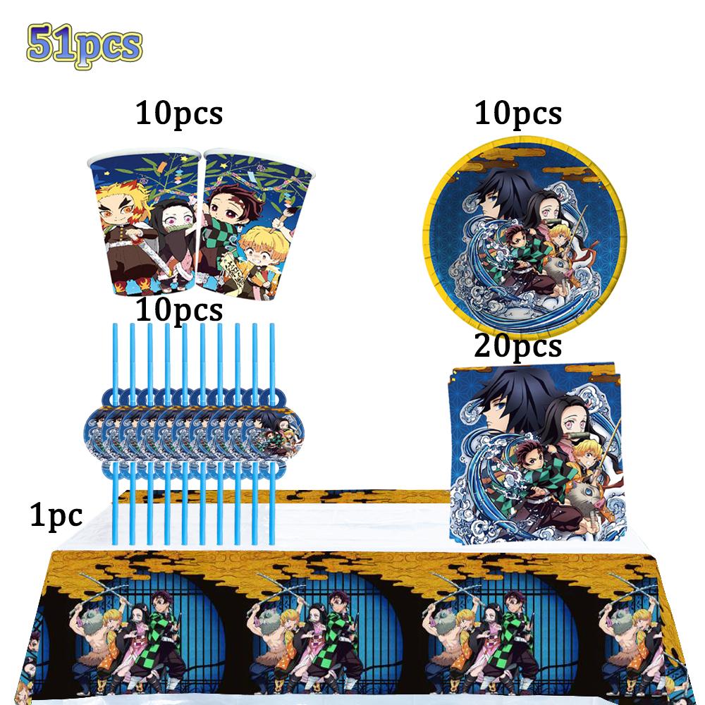 Kimetu No Yaiba Kids Birthday Party Decoration Tableware Paper Cups Plates Napkins Demon Slayer Theme Baby Shower Boys Supplies