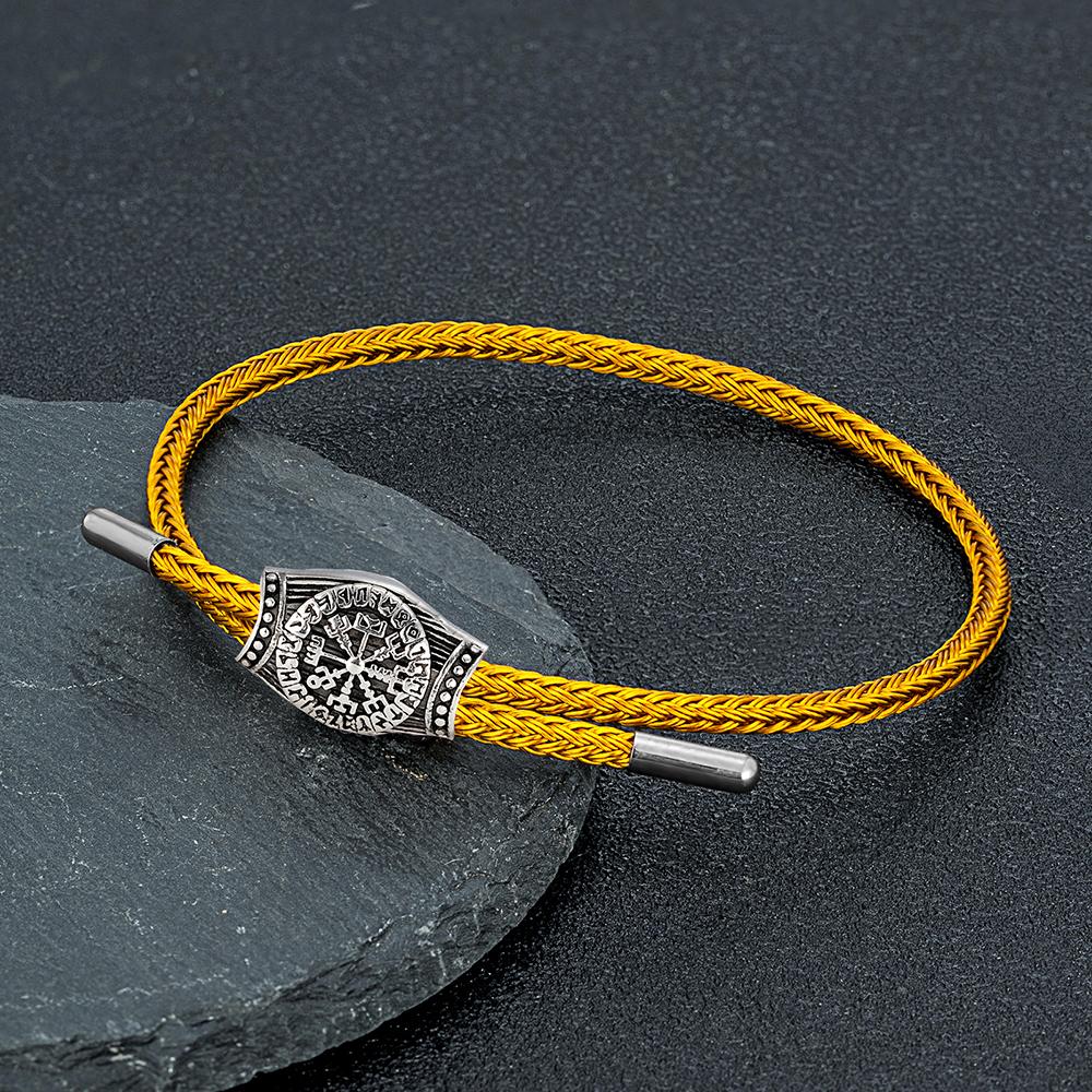 Viking Rune Bracelet for Men Stainless Steel Mjolnir Thor Hammer Norse Mythology Amulet Waterproof Steel Wire Male Wristband