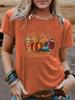 European & American Women's Halloween Pumpkin Baseball Tee - Round Neck, Short Sleeve, Casual Fashion T-Shirt