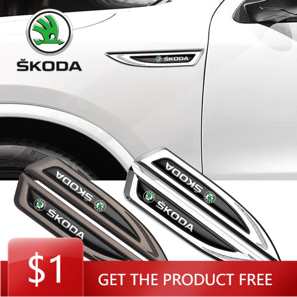 Car Sticker 2Pcs Car 3D Stainless Body Fender Side Decorative Stickers For Skoda SCALA Kami Superb Octavia Fabia Kamiq Kapoq Kod NL6