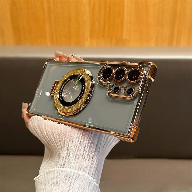 Luxusní třpytivé pouzdro s magnetickým držákem pro Samsung Galaxy A55 5G A35 a54 S24 Ultra S23 FE S22 PlusS21S20 Silikonový kryt odolný proti nárazům