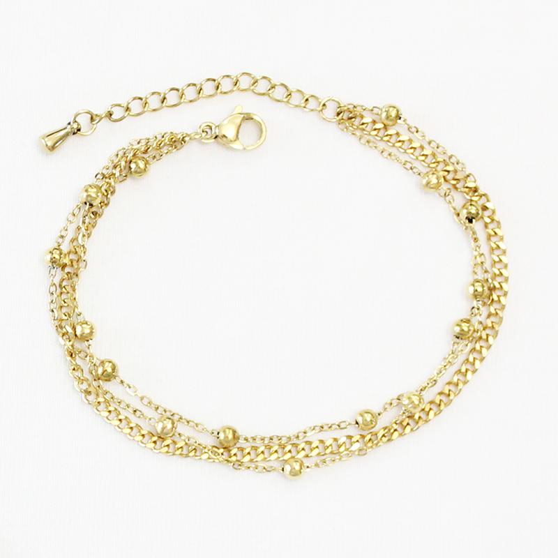 Kwaliteit Sieraden Klassiek Vrouwen Cadeau Waterdicht Duurzaam Niet-vervagend Metaal Roestvrij Staal Dubbele Rij Kralenketting Prachtige Armbanden