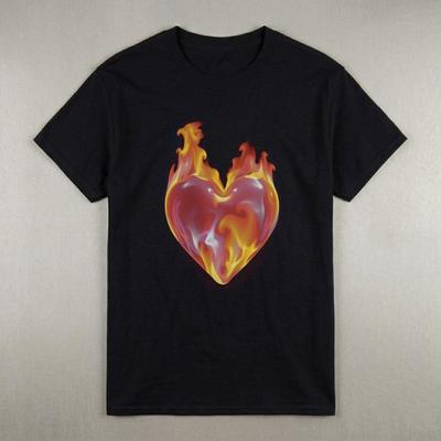 Vintage Style Fire Heart Tshirt, Retro Goth GraphicTee, Unisex, Oversized Shirts T-shirt
