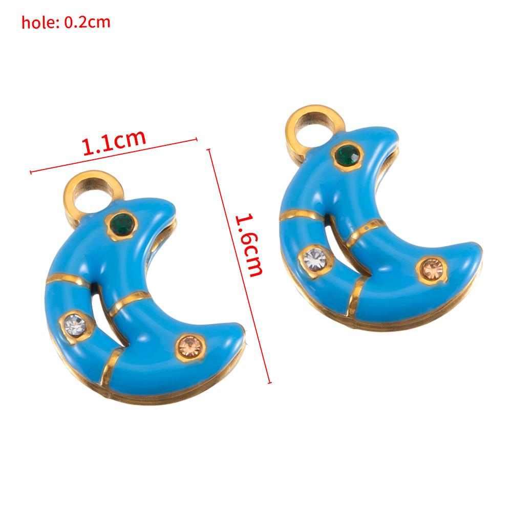5pcs 2pcs Color Enamel Heart Moon Charm Stainless Steel Crystal Beads Earrings Pendant DIY Jewelry Making Necklace Accessories