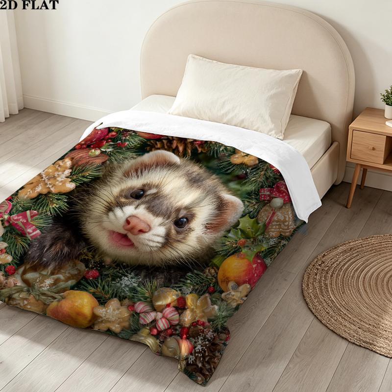 Weihnachtstiere Bedruckte Flanelldecke, weicher Überwurf für Schlafzimmer Sofa, waschbar, Weihnachtsgeschenk, tolles Geschenk.