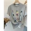 Women Summer Floral Embroidery Short Sleeve T Shirt