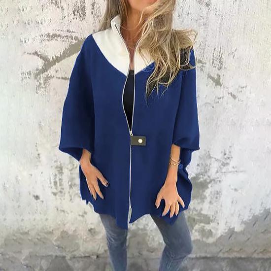 Damenmode Herbst und Winter Casual Loose Zip Stehkragen Jacke Mantel
