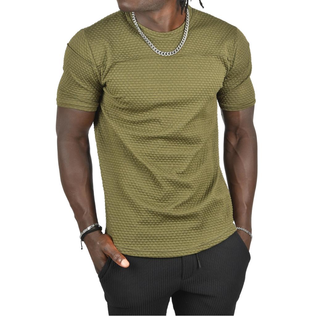 DeepSEA Front Pleated Embossed Dot Patterned Waffle Fabric T-Shirt 2403207