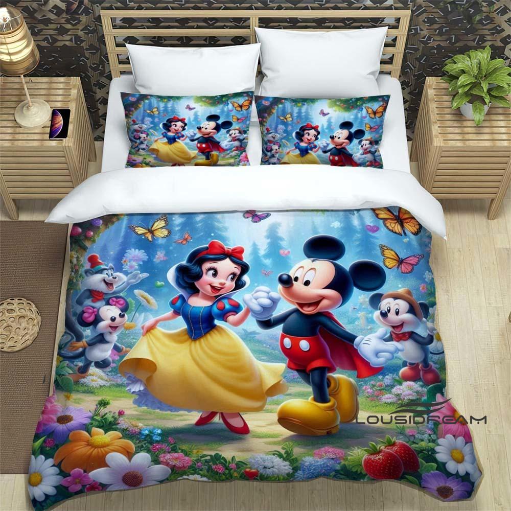 Schneewittchen und die sieben Zwerge Bettwäsche-Set, 3D-bedrucktes Cartoon-Muster Bettbezug, weich und bequem, extra große Größe,