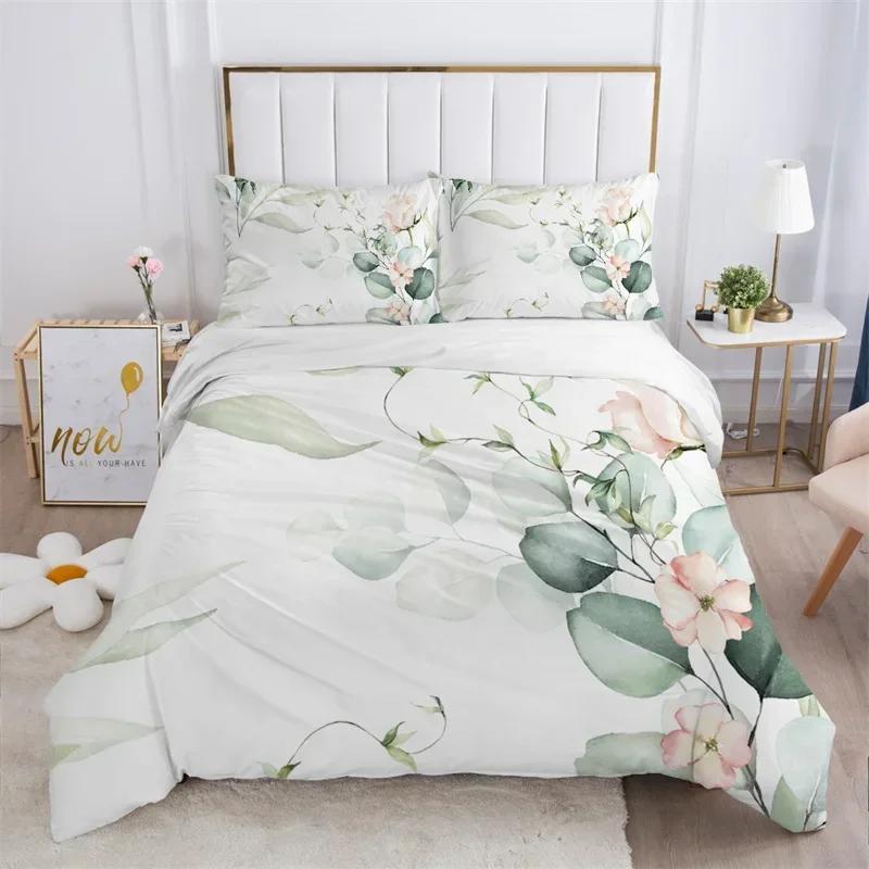 Rustic Flower White Tree Leaves Floral Comfortable Duvet Cover Pillowcase Bedding Set Children Bedroom Decoration Home Textile