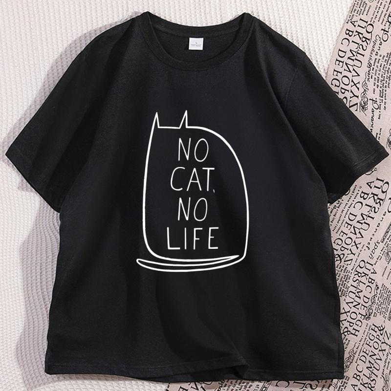 Funny No Cat No Life T Shirt Kawaii Kitty Graphic Tee Gothic Short Sleeve Cute Weird Tshirt Women Cotton Designer Clothes Tops