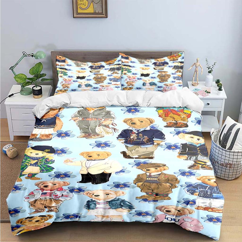 Hot Sale Fashion Bear Bedding Set Single Twin Full King Size Cute Animals Bed Linen Adults Teens Bedroom Luxury Gift