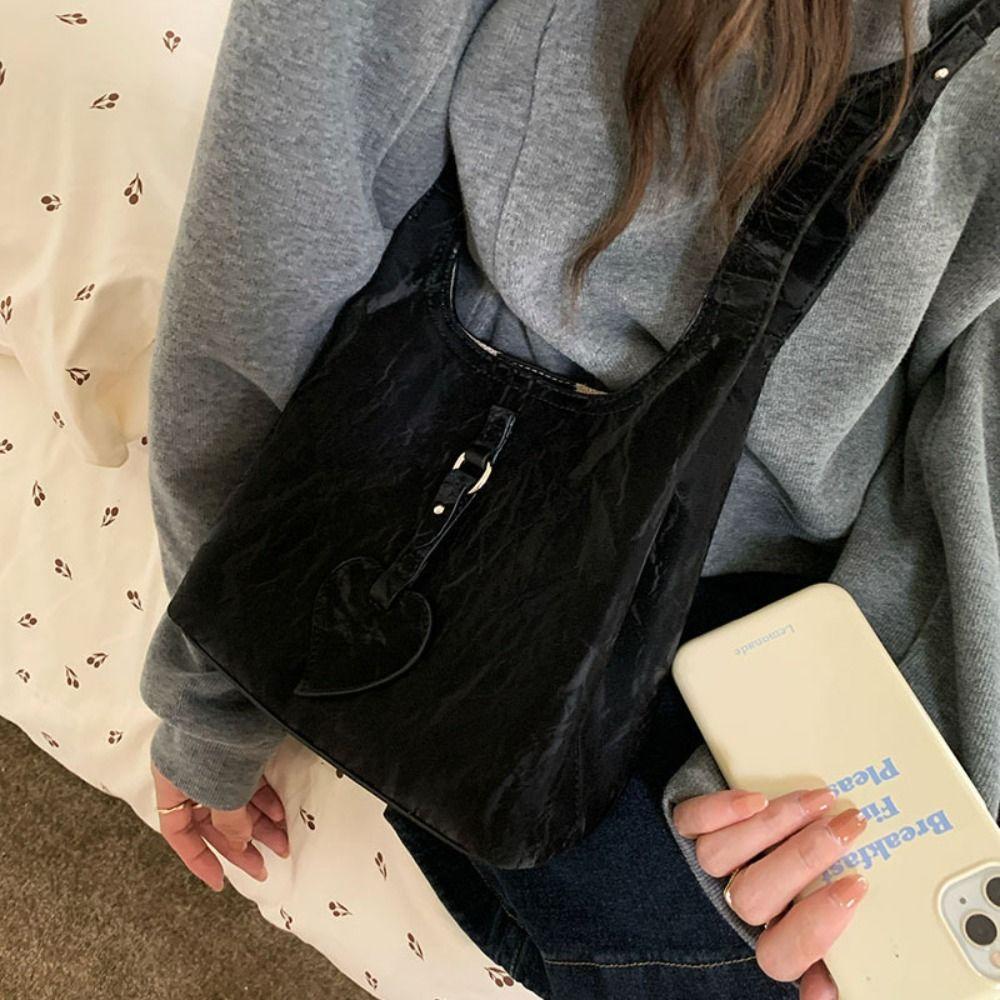 Elegant Love Handbag PU Leather Shoulder Bag Trendy Women Bucket Bag  Girls