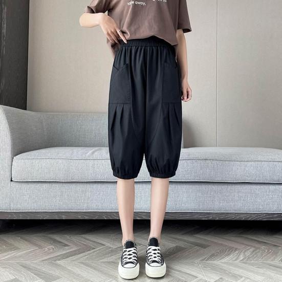 

Укороченные брюки, эластичные брюки до середины икры с высокой талией, однотонные женские тонкие повседневные брюки с карманами 2XL белый