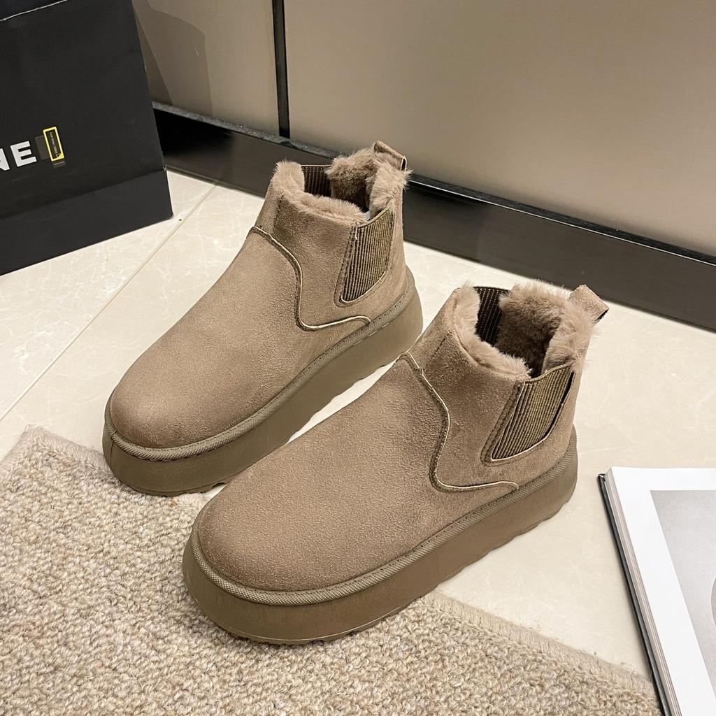 Winter Women Short Plush Warm Snow Boots Casual Shoes New Suede Fur Chelsea Ankle Boots Flats Platform Ladies Shoes Botas