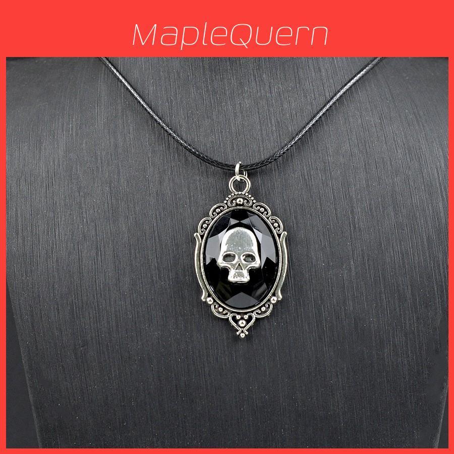 Dark Gothic Skeleton Pendant Necklace With Geometric Alloy Charm For Halloween Costume Accessories