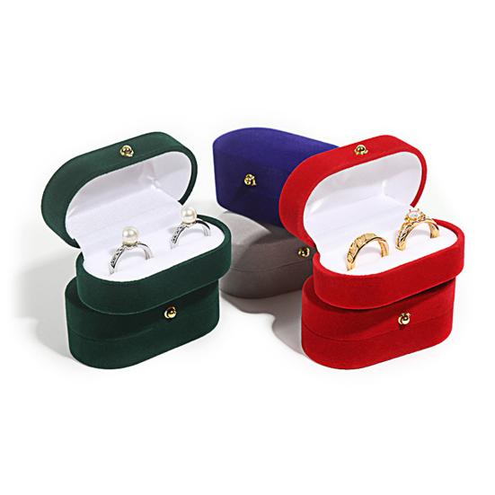 Proposal Ring Box Double Slots Noble Flocking Oval Portable Packaging Elegant Stud Earring Jewelry Accessories Gift Case for Wedding
