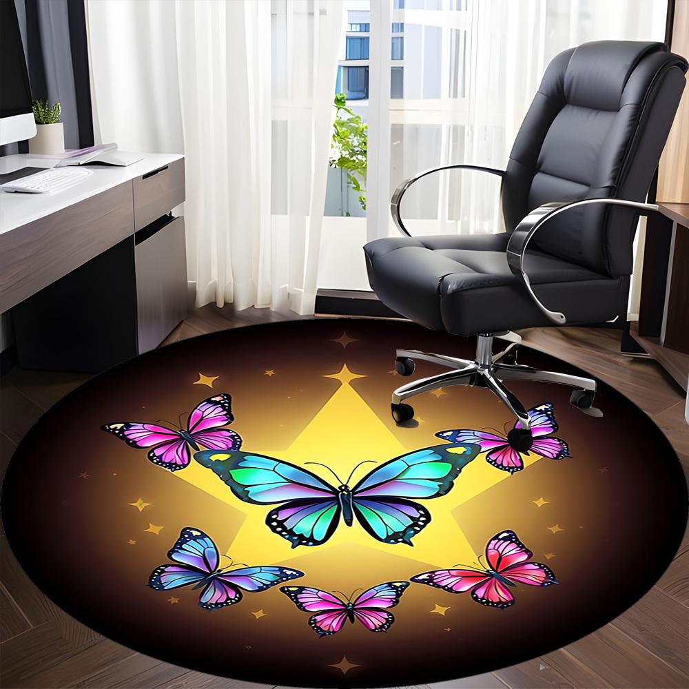 1pc Butterflies Star Office Round Rug, Non-slip, Soft and Durable Office Rug for Interior Decoration, Perfect for Office, Beautiful Decoration yy26032