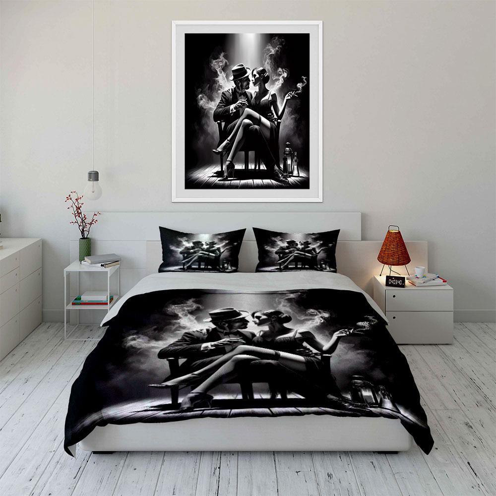Retro Noir Couple Scene Bedding Duvet Cover Set (1*Duvet Cover 2*Pillowcases, Without Duvet Insert)