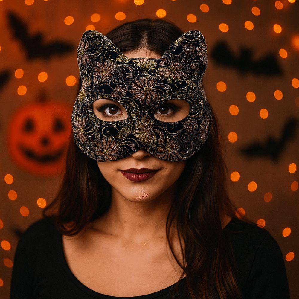 Flower Halloween Masquerade Mask Plastic Half Face Mask Retro Cat Face Masks  Women