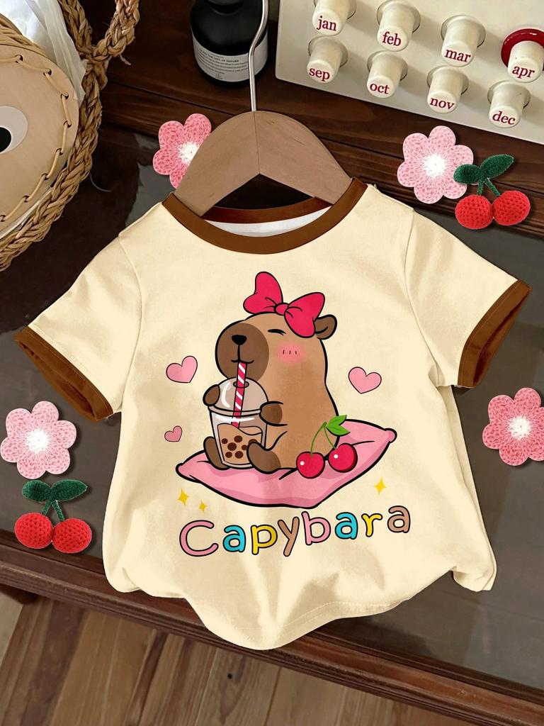 Abbigliamento Bambina Estate T-shirt con Stampa 3D Grafica Gatto Kawaii Vestiti per Bambine Esterni Manica Corta Casual Top per Bambine