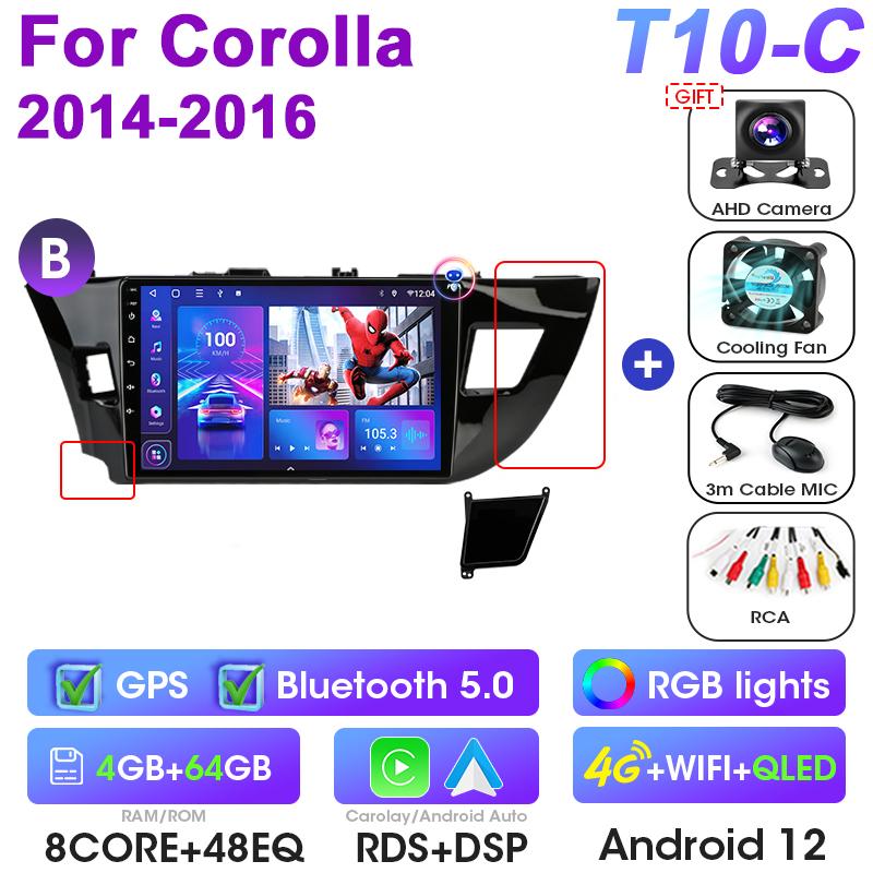 2 Din Android 12 Car Radio For Toyota Corolla Ralink 2013-2016 Multimedia Video Player GPS 4G Carplay Auto Stereo DVD Head Unit