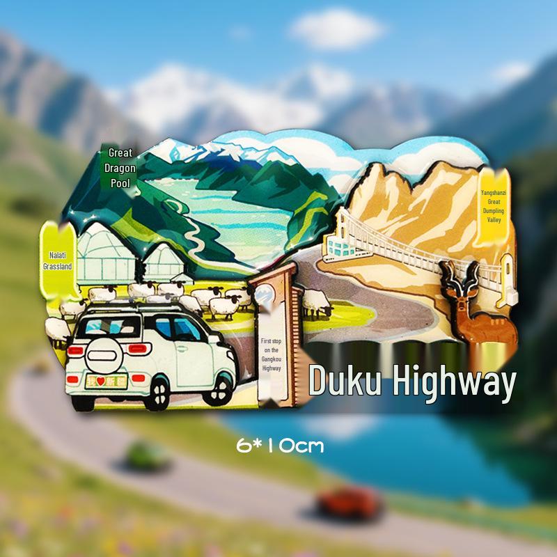 Магнит на холодильник - Дорога Дуку в Синьцзяне - Туристический сувенир Куча Душаньцзы
