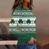 Women's Fashion Casual Slit Hem Round Neck Long Sleeve Loose Printed T-Shirt Ladies Top