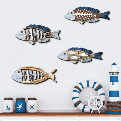 4x Fisk Nautisk Väggdekor Ornament Strandtema Trädekoration Medelhav för Vardagsrum