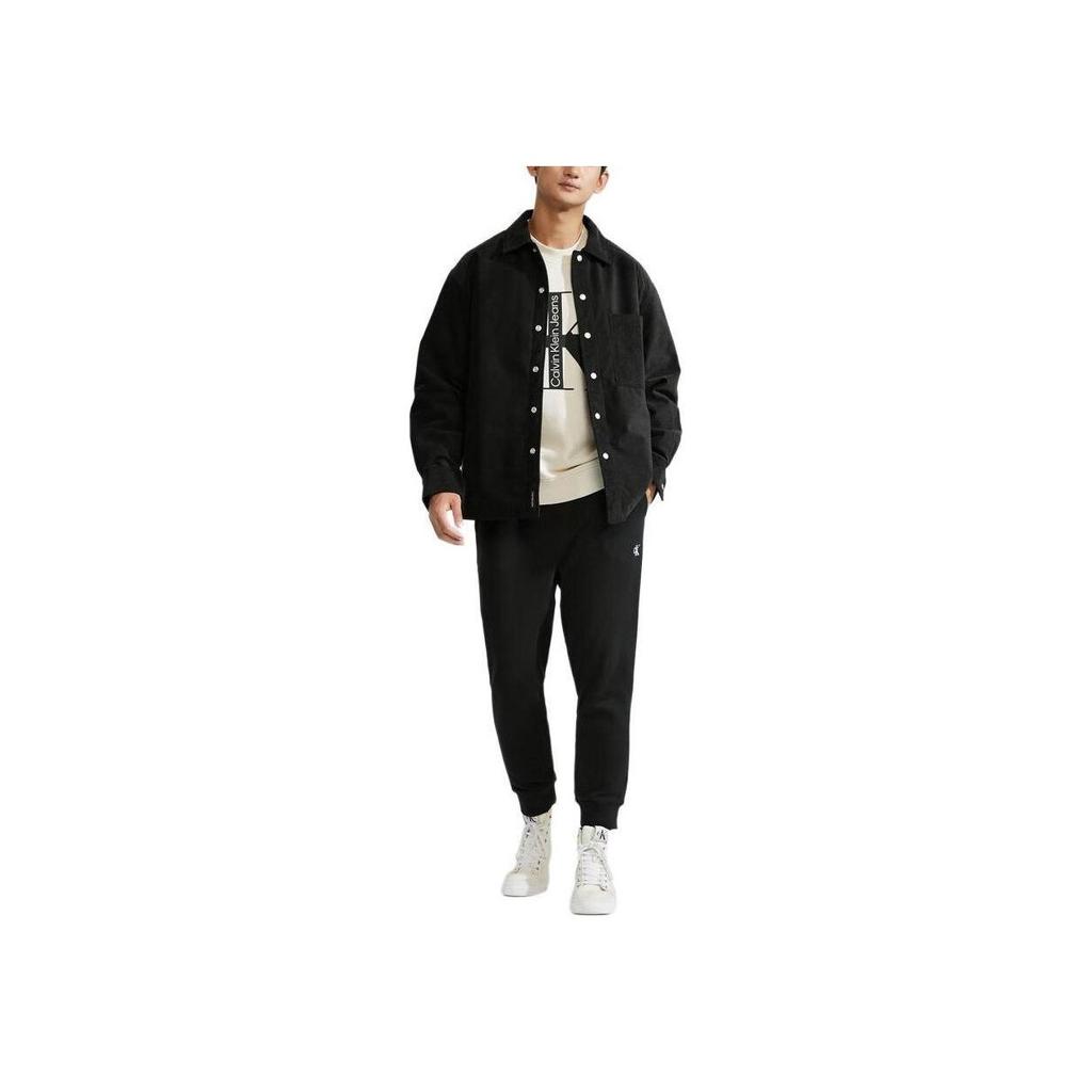 Calvin Klein Minimalist Embroidered Letter Drawstring Cuffed Fleece Knit Casual Pants Men bottoms Space-Black J324317-BEH