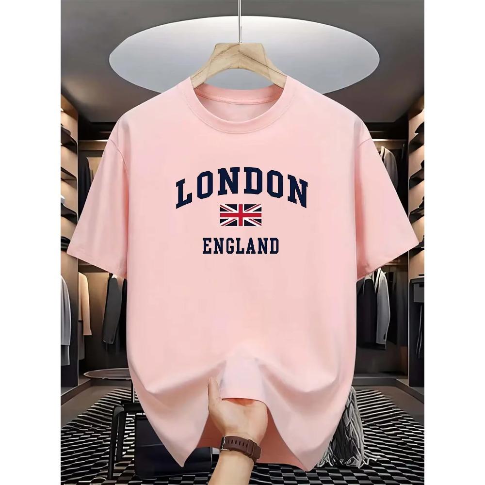 Men's summer 100 cotton fashionable casual loose plus size London England printed sports round neck short sleeved T-shirt top