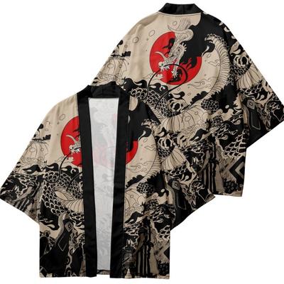 Traditional Samurai Kimono Men Japanese Anime Dragon Print Cosplay Haori Female  Cardigan Yukata Shirt Summer Robe