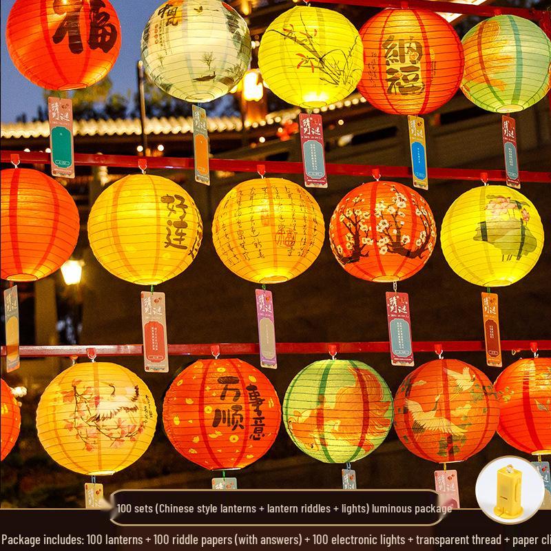 Mid-Autumn Festival National Day Luminous Paper Lanterns: Decorative Chinese Palace Lanterns with Riddles
